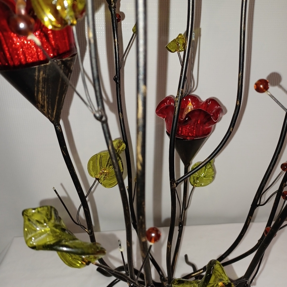 Elegant Vintage Floral Glass & Wrought Iron Tealight Holder Art Sculpture Decor - Picture 7 of 12